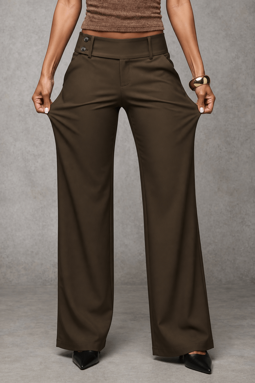 Women's Wide-Leg High-Waisted Dress Pants with Pockets