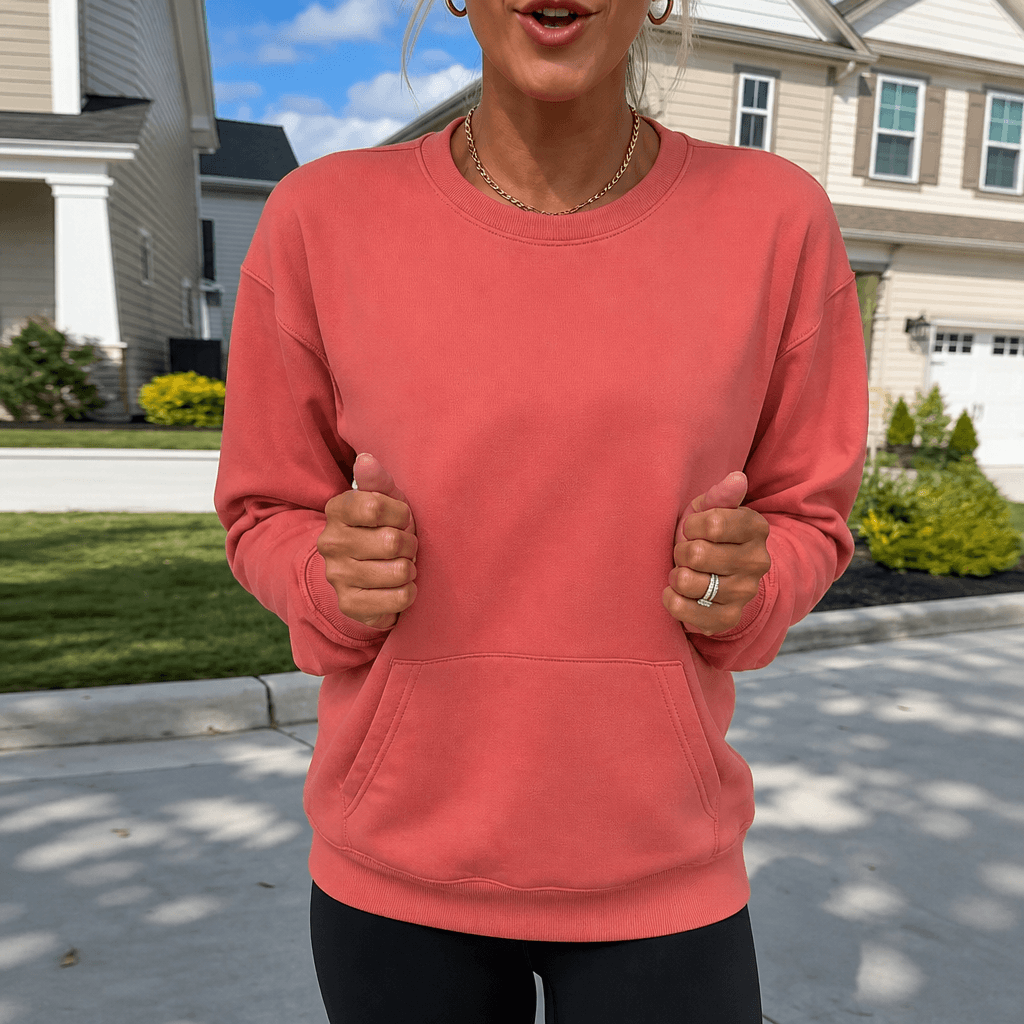 Women's Oversized Kangaroo Pocket Fleece Crewneck Sweatshirt