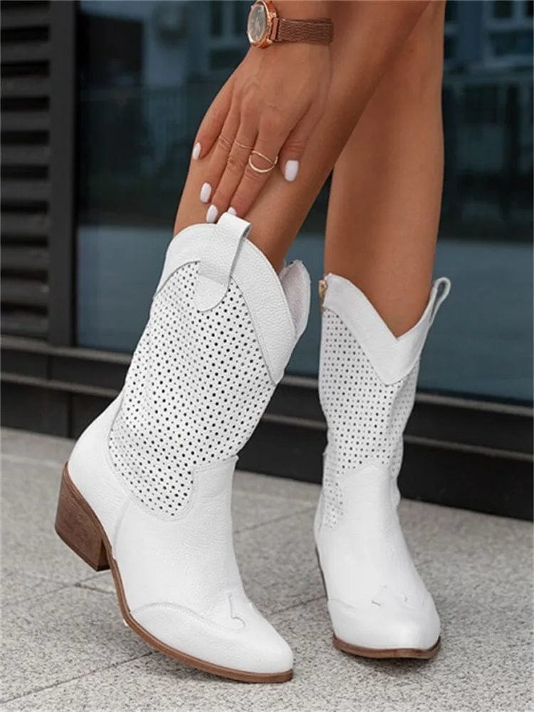 Antonia | Perforated Suede Western Fall Boots for Women