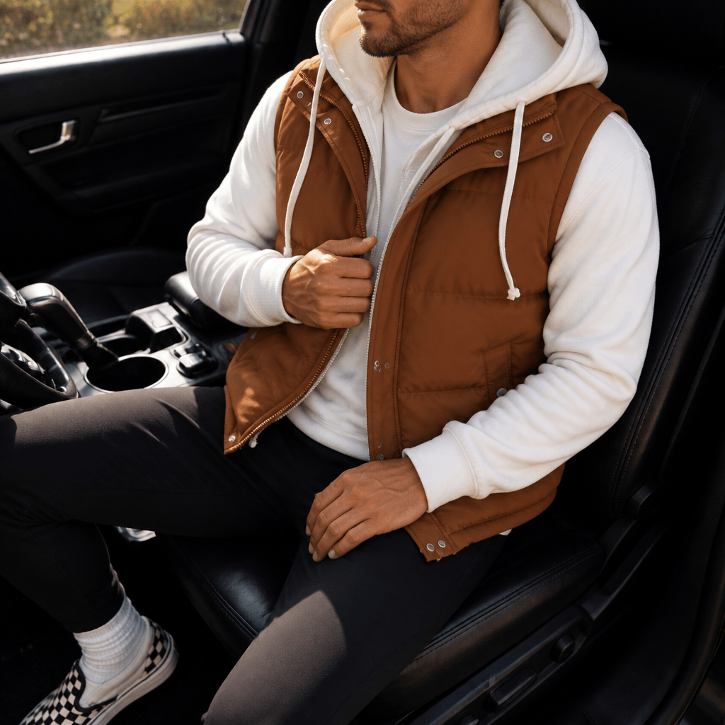 Double-Hood Quilted Puffer Vest with Layered Collar