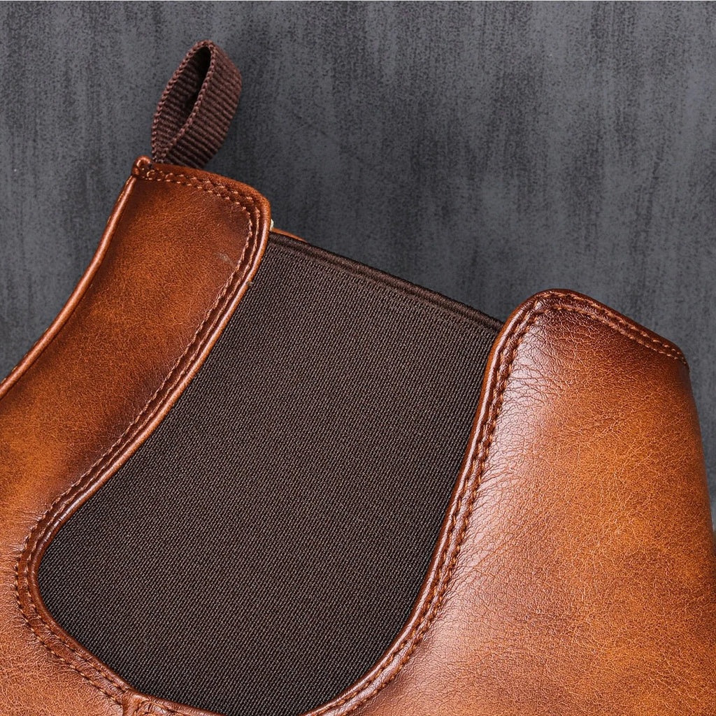 Men's Chelsea Slip-On Ankle Boots with Elastic Side Panels and Welt Stitching