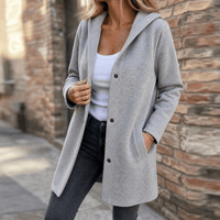 Women's Hooded Knit Cardigan Sweater with Button Front and Pockets