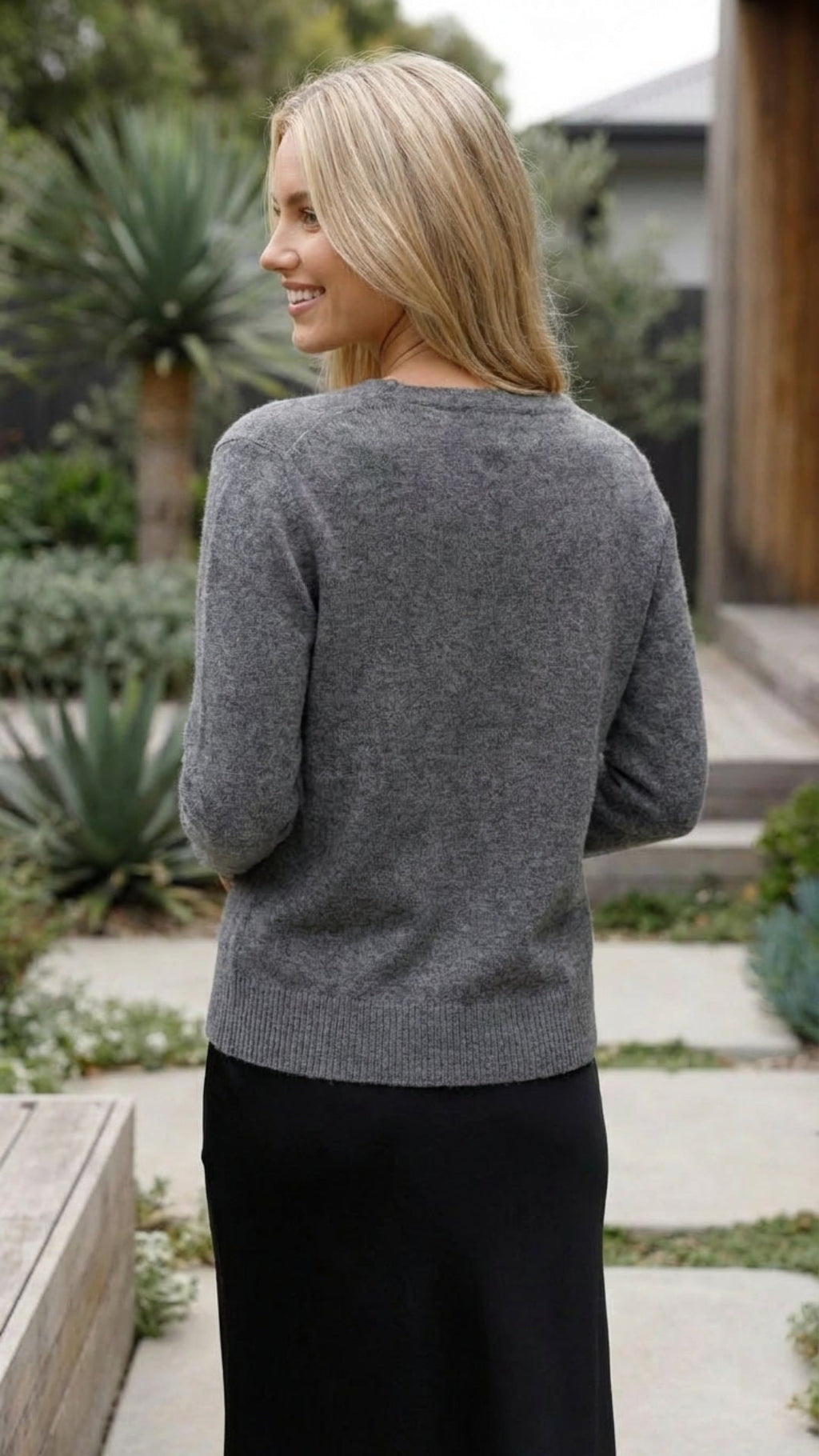 Women's Soft V-Neck Knit Cardigan with Asymmetric Button Front and Long Sleeves