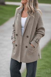 Isola Cable-Knit Sleeve Double-Breasted Longline Winter Coat for Women