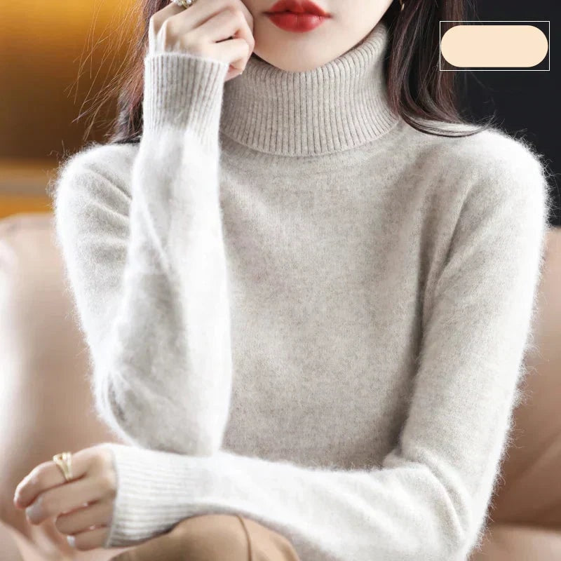 Emma Women's Pure Cashmere Turtleneck Knitted Sweater for Cold Weather