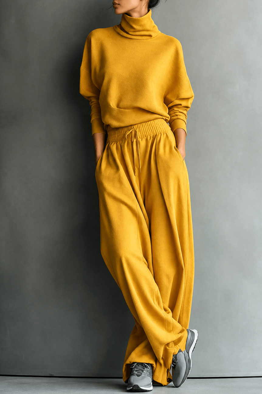 Women's Turtleneck Top and Wide-Leg Pants Two Piece Set