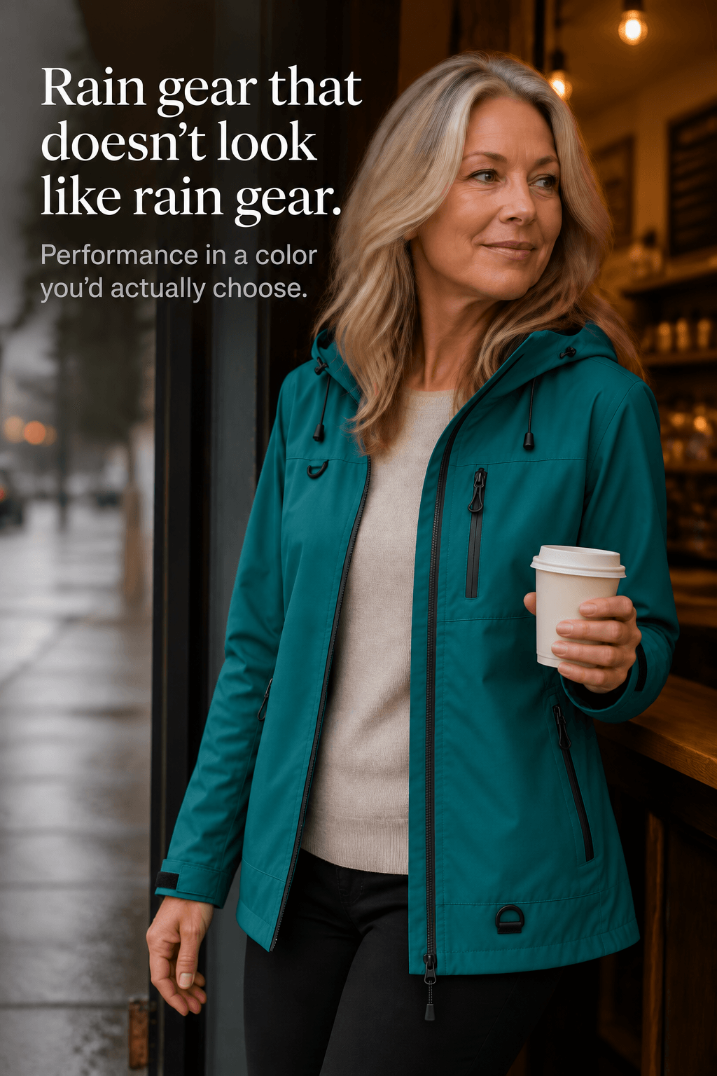 Hooded Waterproof Windproof Polyester Rain Jacket for Women