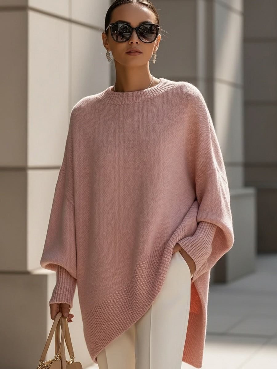 Emma Oversized Asymmetric-Hem Wool Blend Knitted Sweater for Women