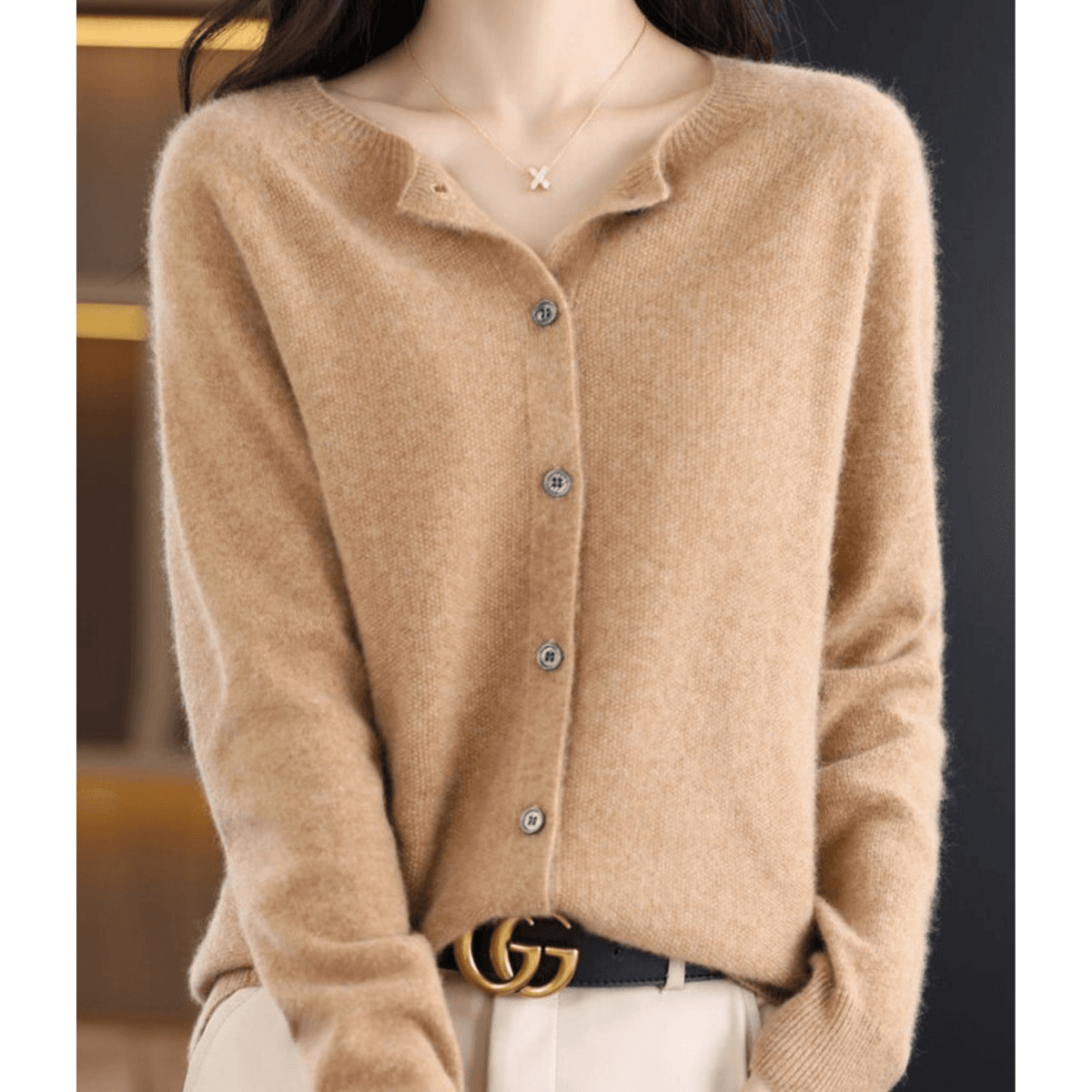 Niki Button-Front Women's Knitted Cardigan Sweater in Merino Cashmere Blend