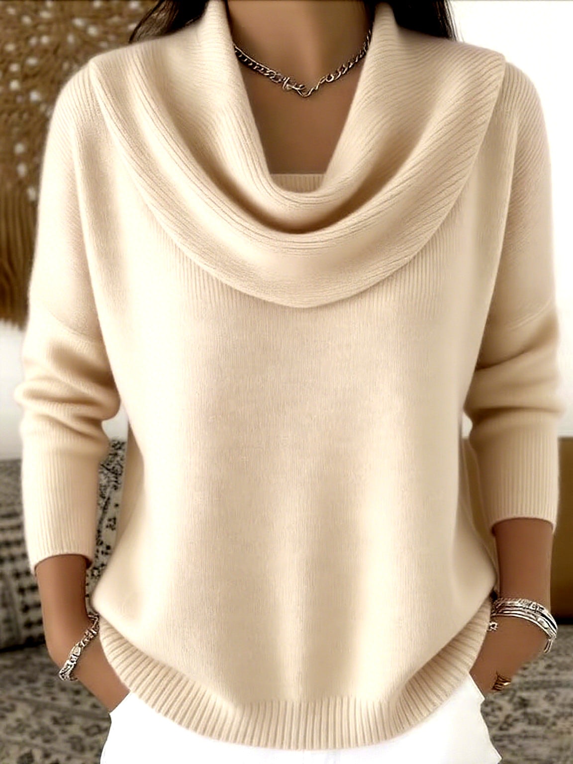 Vânia Cowl-Neck Ribbed Knit Sweater for Women