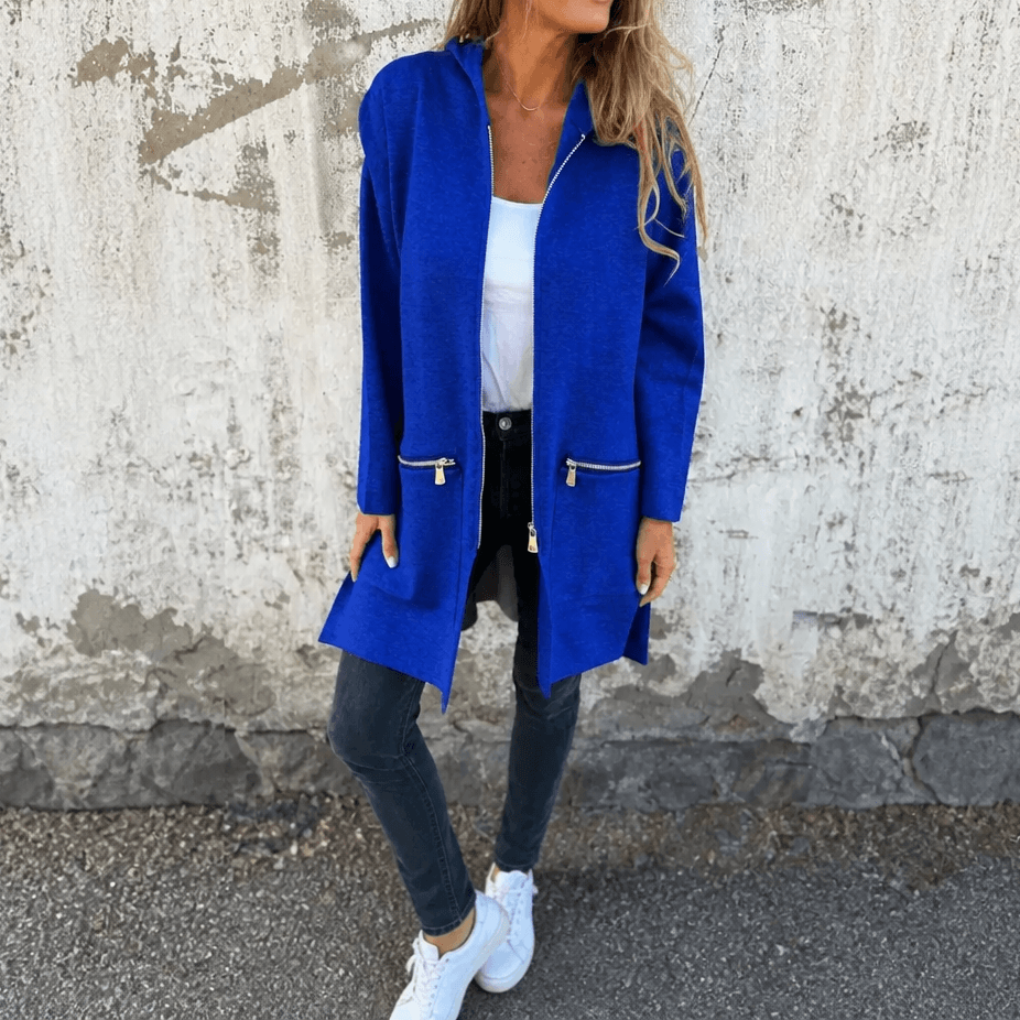 Women's Longline Open-Front Hooded Knit Jacket