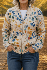 Women's Botanical Print Zip-Up Knit Cardigan Jacket
