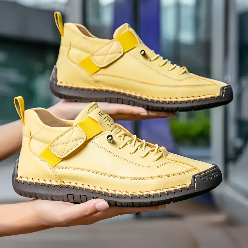 Women's Leather Lace-Up Sneakers with Adjustable Strap for Comfort