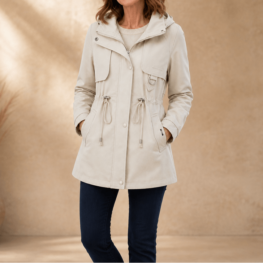 Women's Adjustable Waist Hooded Anorak Jacket with Drawstring