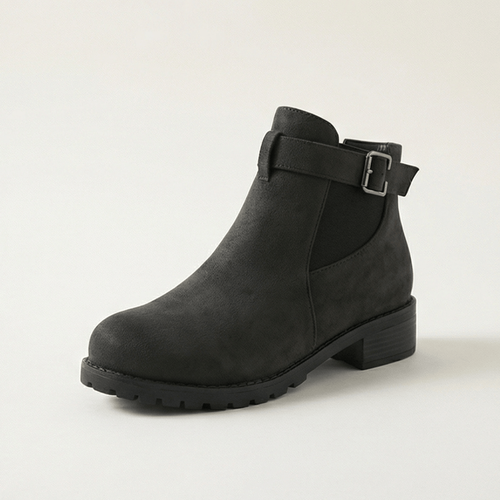 Stridella Suede-Look Women's Ankle Boots with Buckle Strap and Chunky Lug Sole
