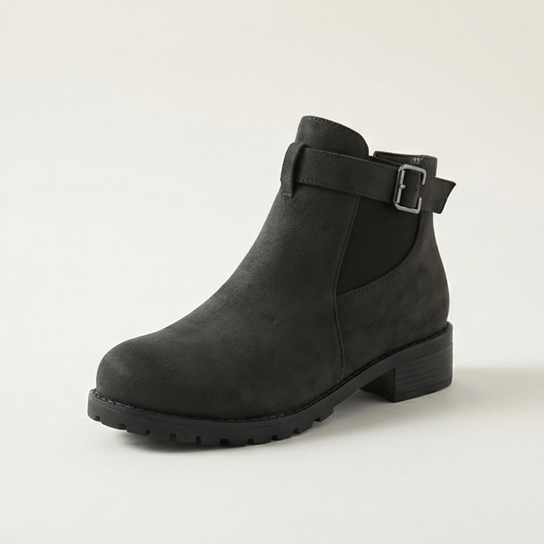Stridella Suede-Look Women's Ankle Boots with Buckle Strap and Chunky Lug Sole