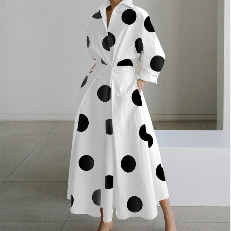 Women's Collared Front Wrap Newspaper Print Maxi Dress