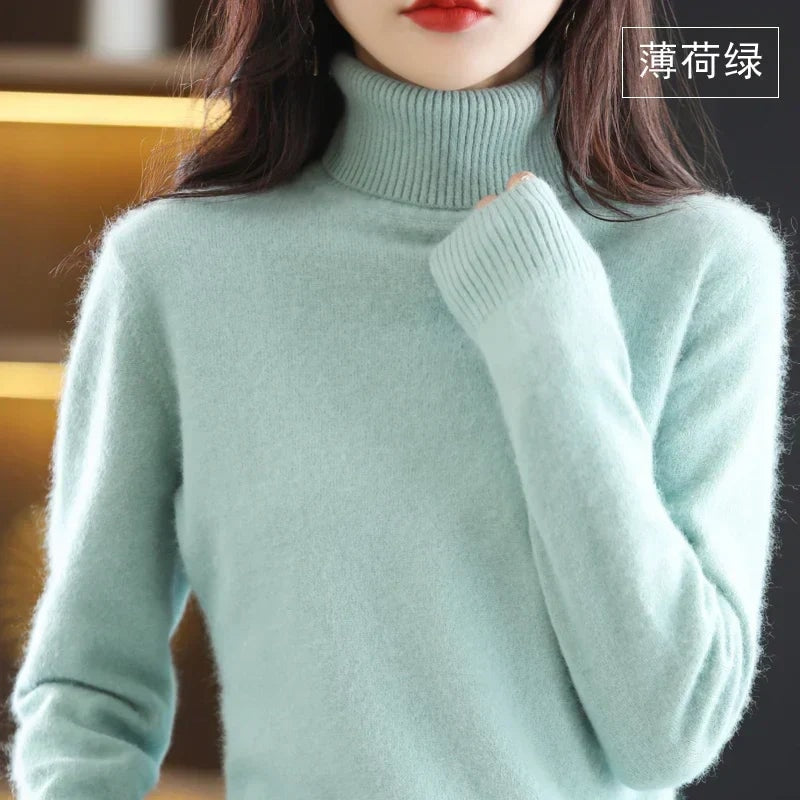 Women's Knit Turtleneck Sweater with Ribbed Cuffs