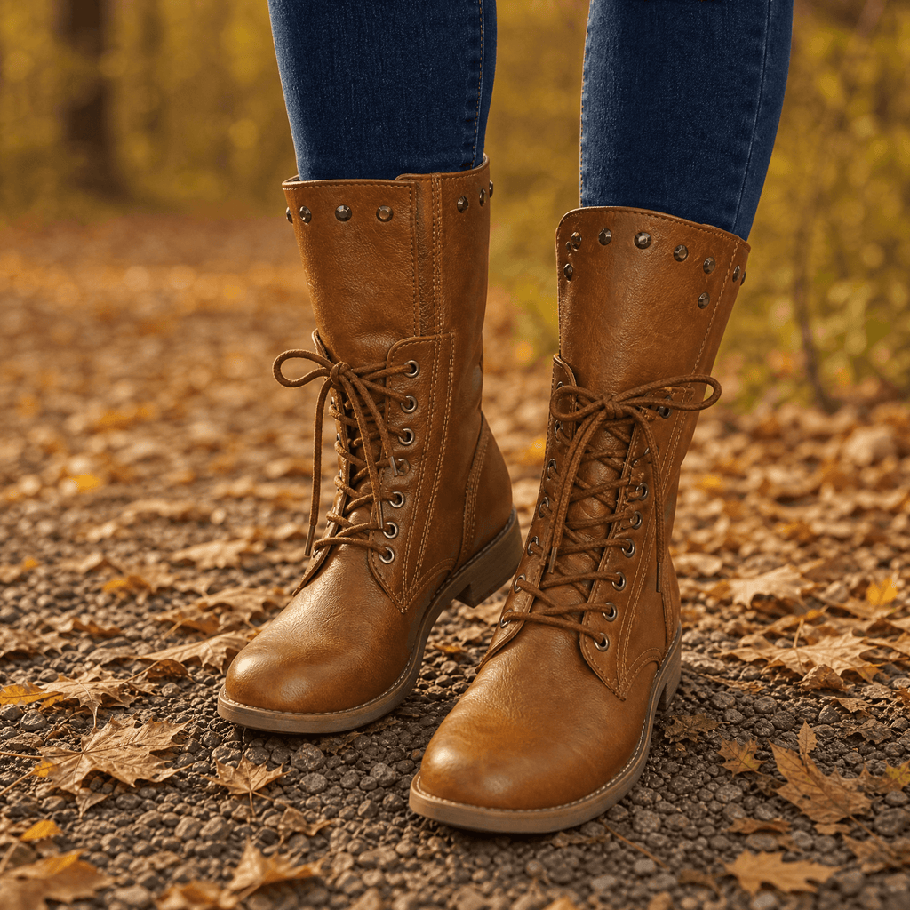 Westlyn Studded Lace-Up Ankle Boots with Wool Lining for Women