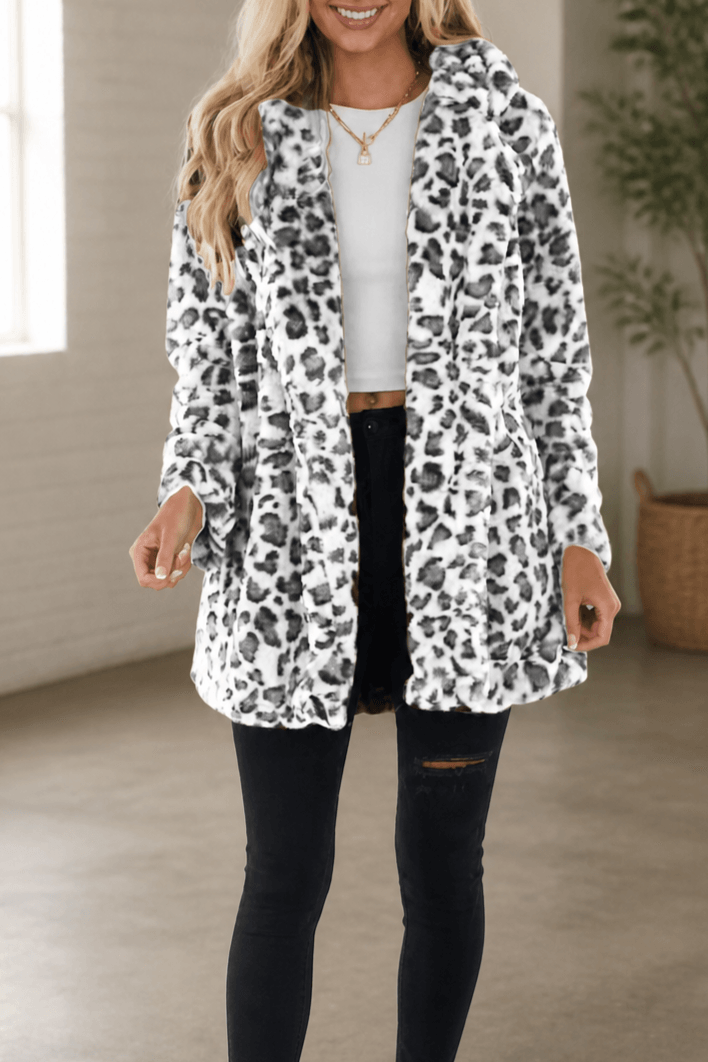 Leora Leopard Print Faux Fur Longline Winter Coat for Women