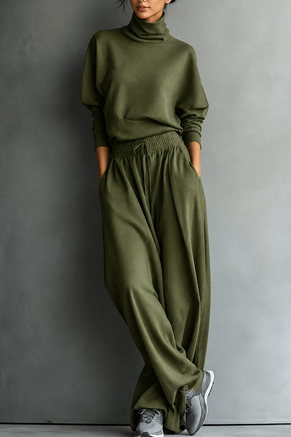 Women's Turtleneck Top and Wide-Leg Pants Two Piece Set