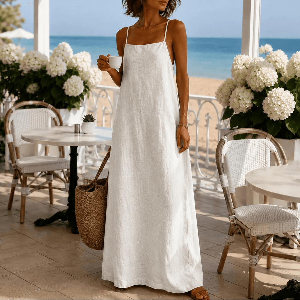 Marelle Spaghetti Strap Linen-Look Women's Midi-Length Slip Dress
