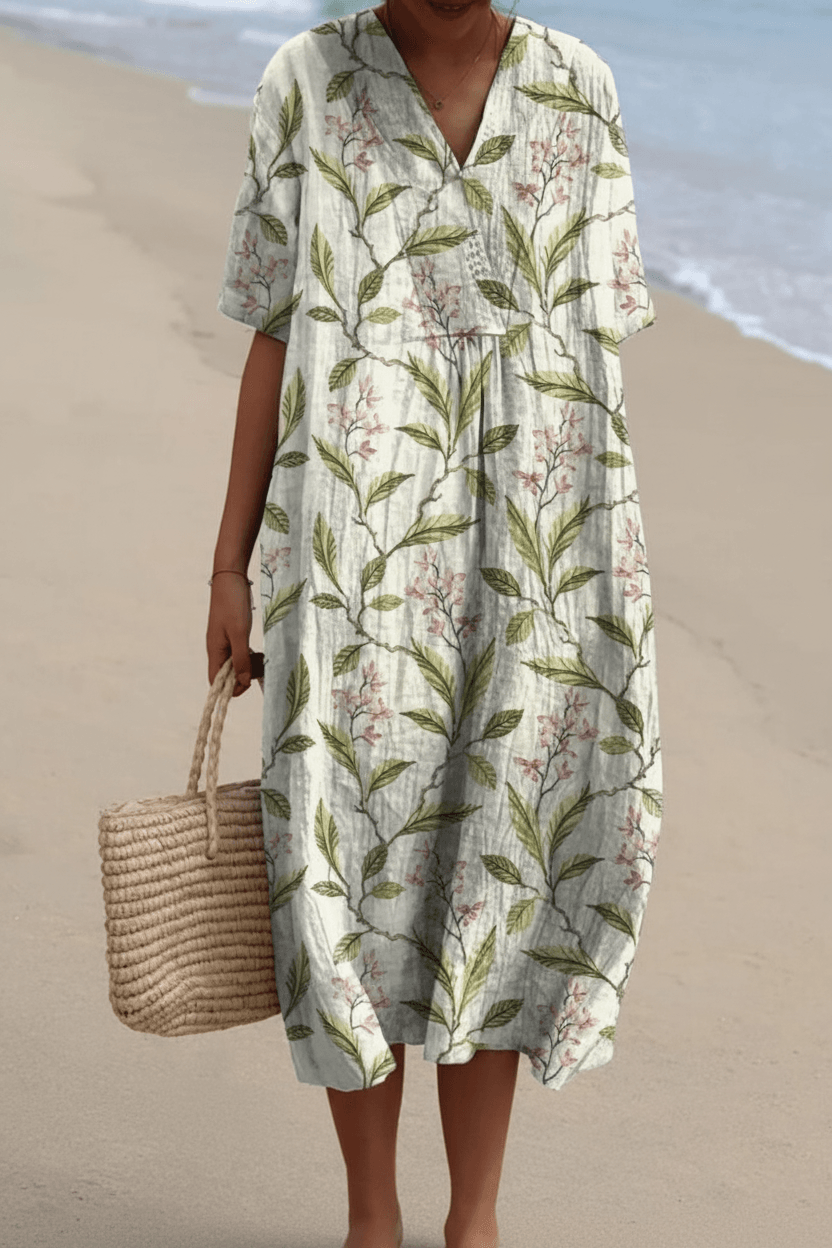 Floral Print V Neck Midi Dress for Beach Vacation and Fall Dresses for Women Occasions