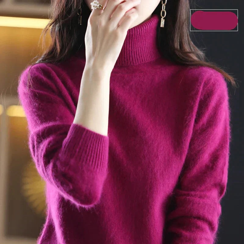 Emma Women's Pure Cashmere Turtleneck Knitted Sweater for Cold Weather