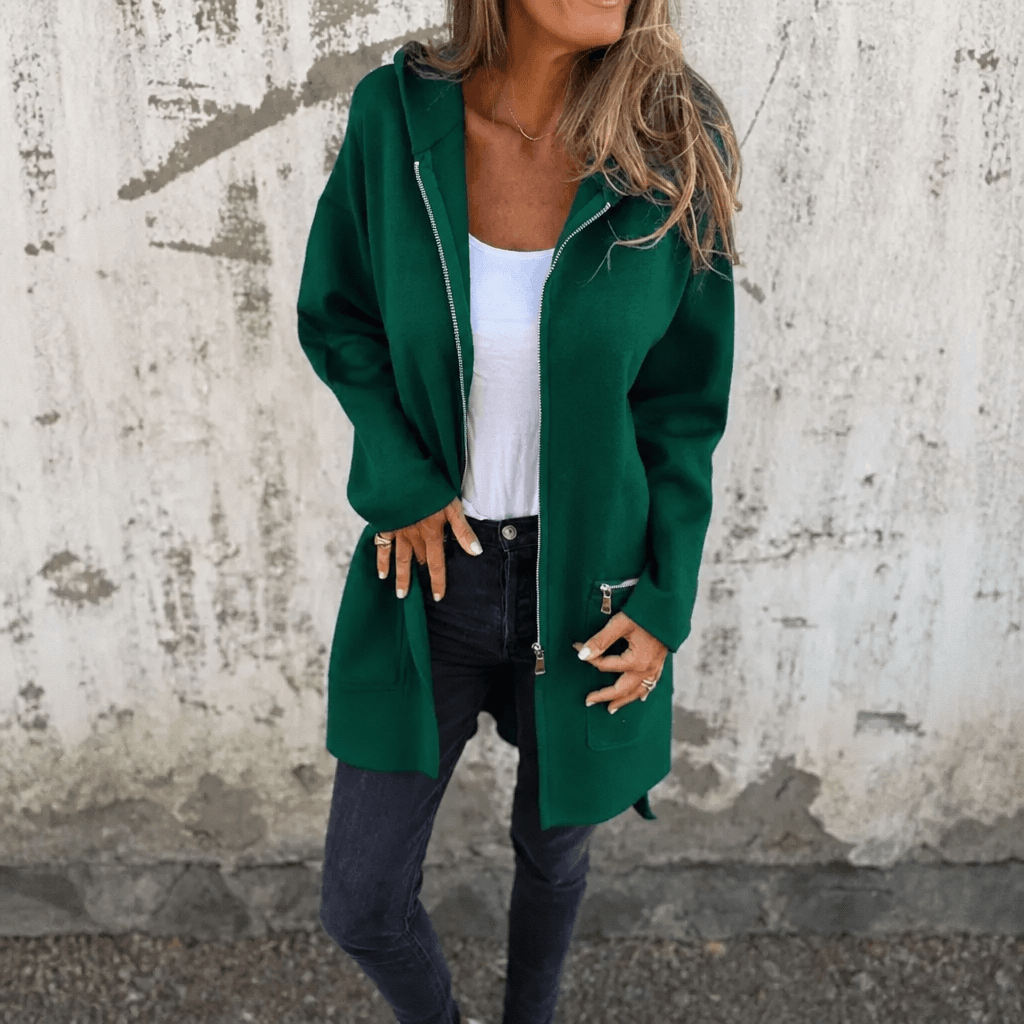 Women's Longline Open-Front Hooded Knit Jacket