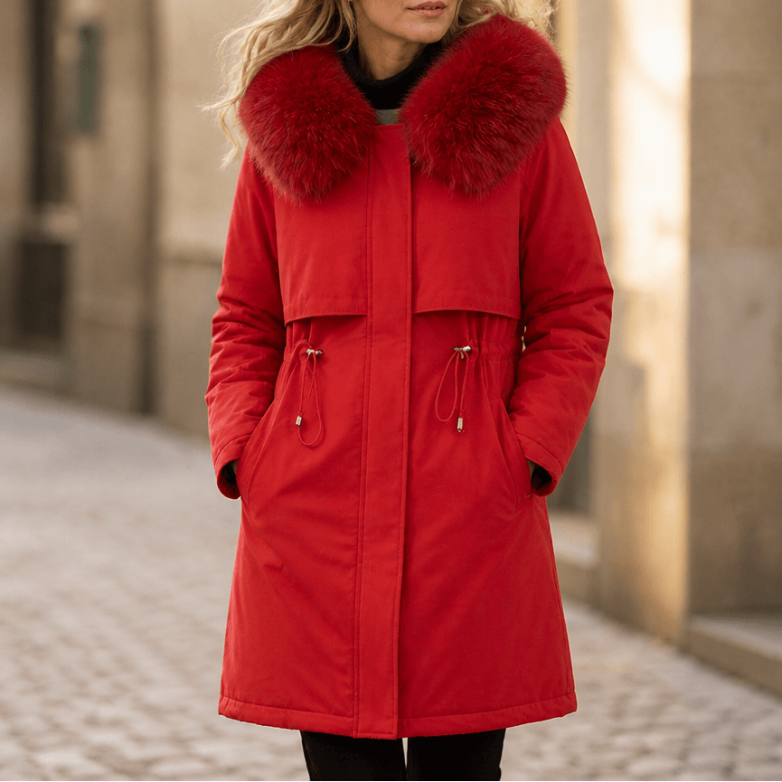 Velora Hooded Mid-Length Faux-Fur Trim Winter Coat for Women