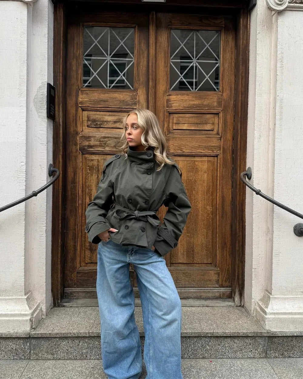 Fructuoso Belted Funnel-Neck Cotton Blend Trench Coat for Women