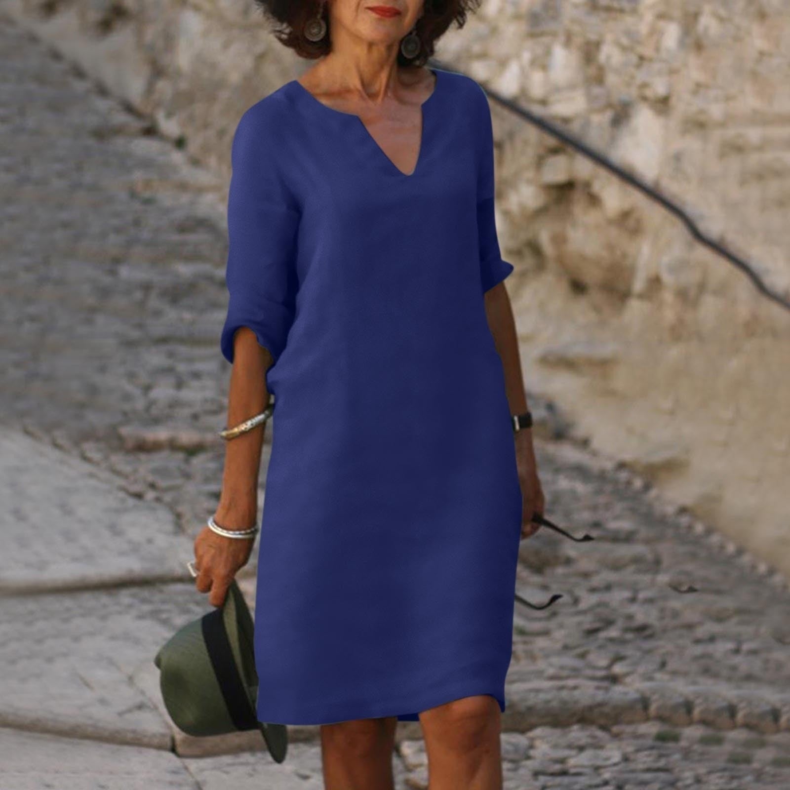 Relaxed V-Neck Midi Fall Dresses for Women Wedding Guest Occasions