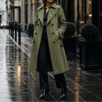 Mayfield Double-Breasted Long Trench Coat with Tailored Collar for Women