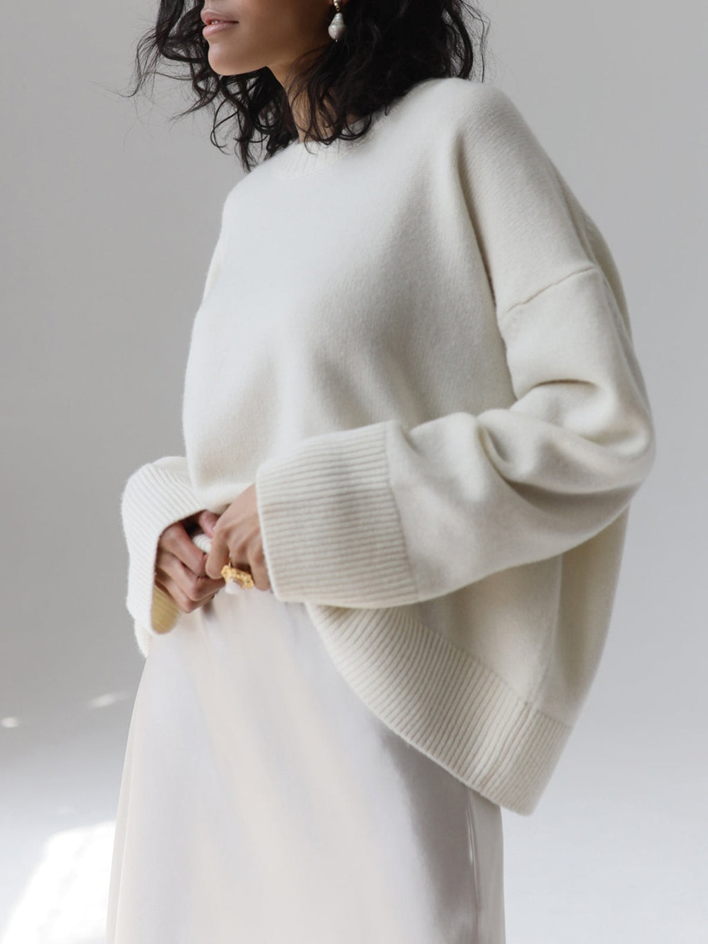 Oversized Crew Neck Sweaters for Women with Rib Trim for Fall Layering