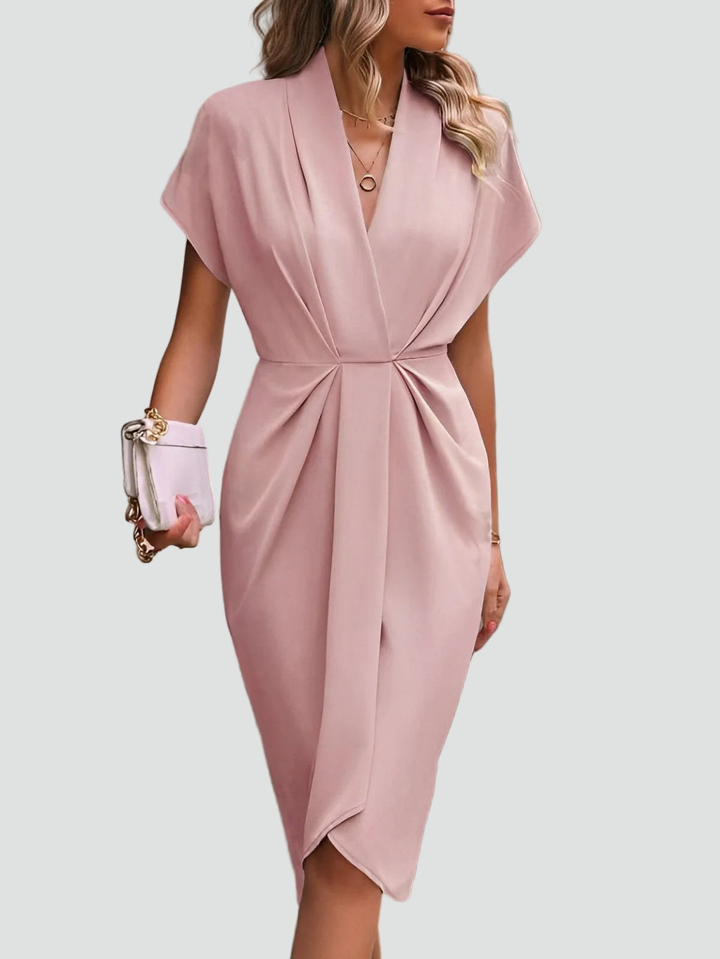 Draped Deep-V Split-Front Women's Midi Dress with Tulip Hem