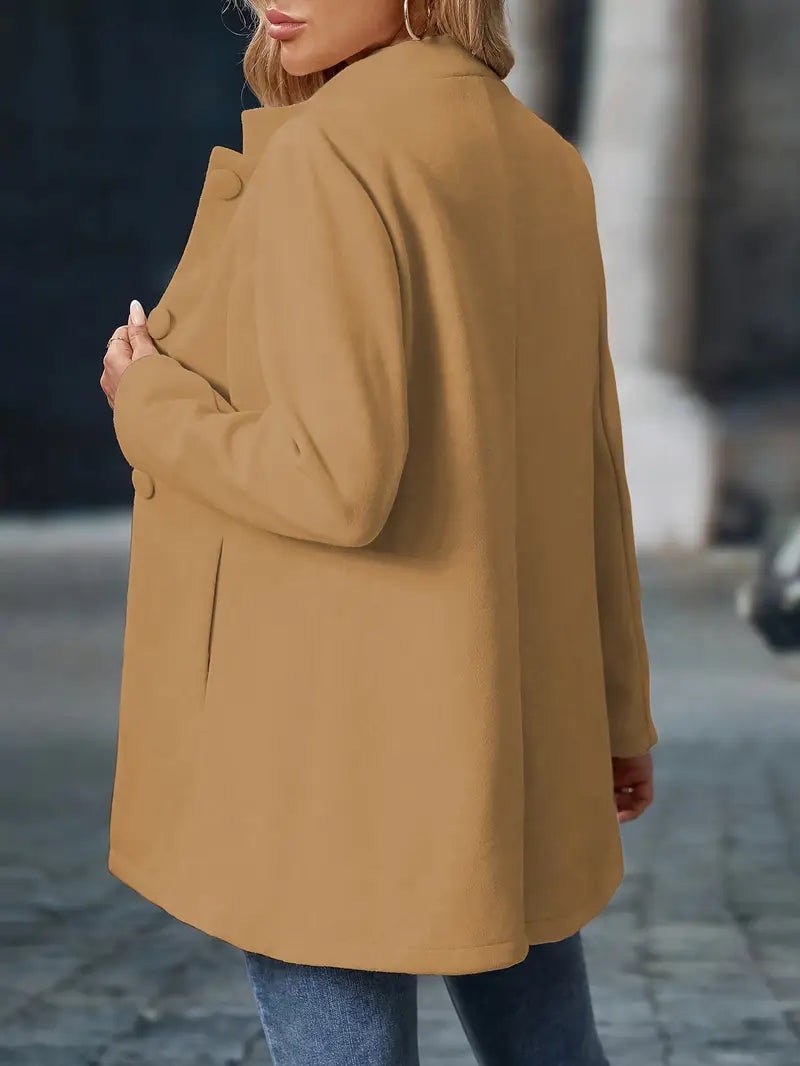 Sofia Button-Front Stand Collar Wool Blend Winter Coat for Women