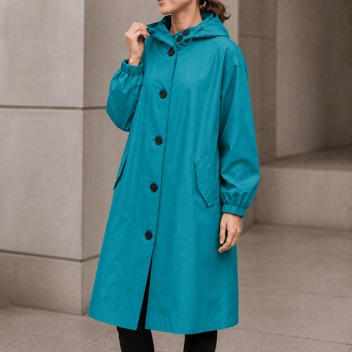 Hooded Midi Coat with Drawstring Waist for Women