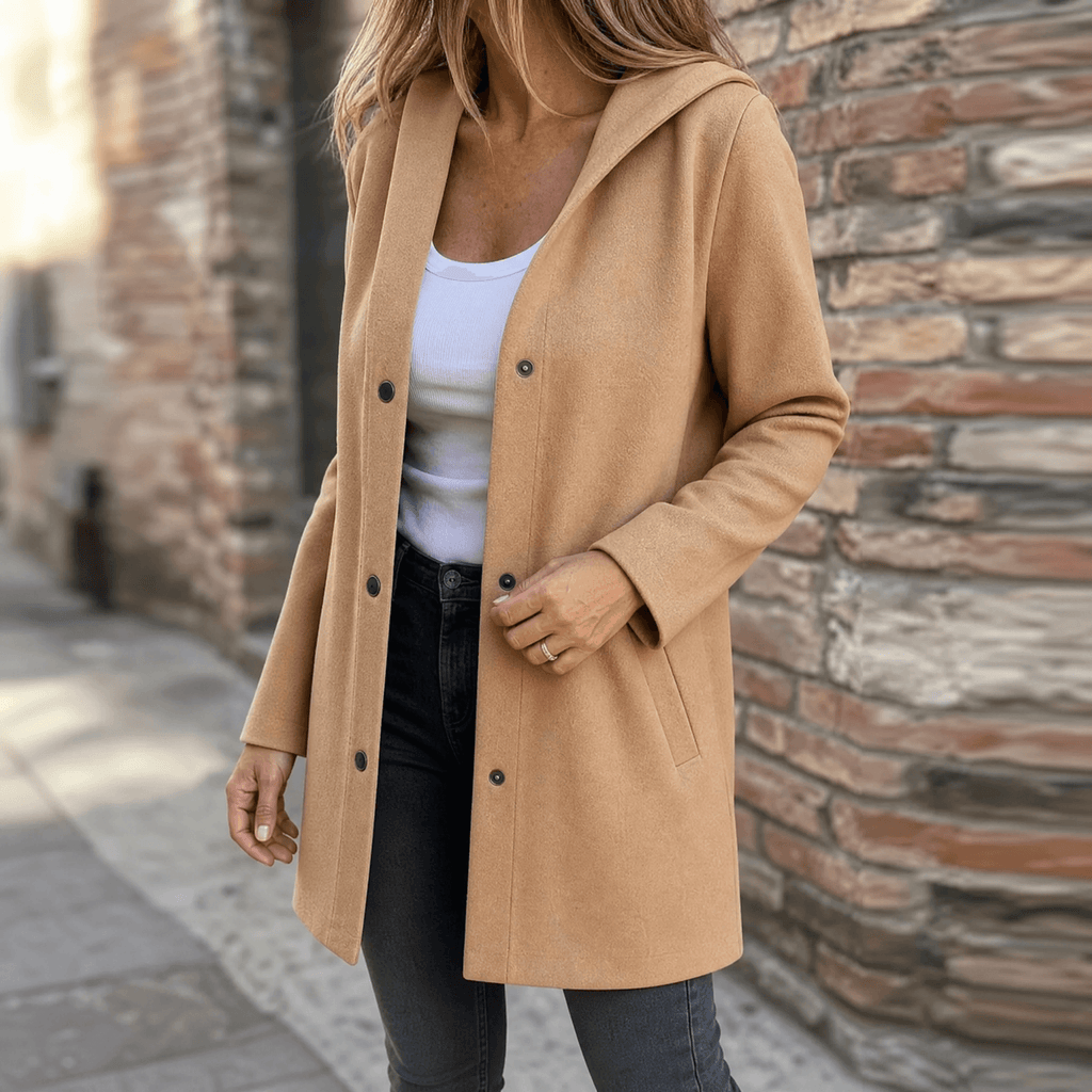 Women's Hooded Knit Cardigan Sweater with Button Front and Pockets