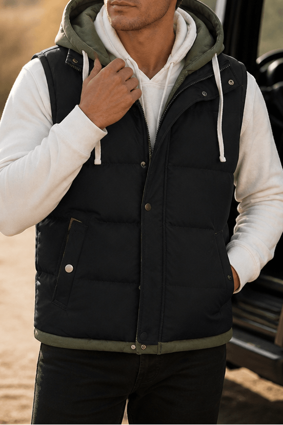 Double-Hood Quilted Puffer Vest with Layered Collar