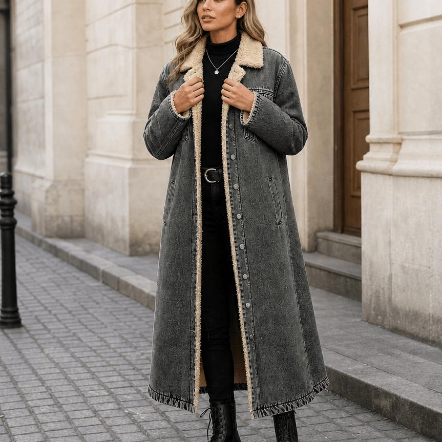 Denora Sherpa-Lined Full-Length Denim Winter Coat for Women