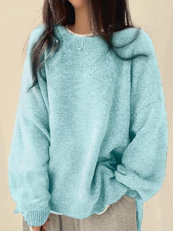 Oversized Sweater with Drop Shoulders and Side Slits for Women