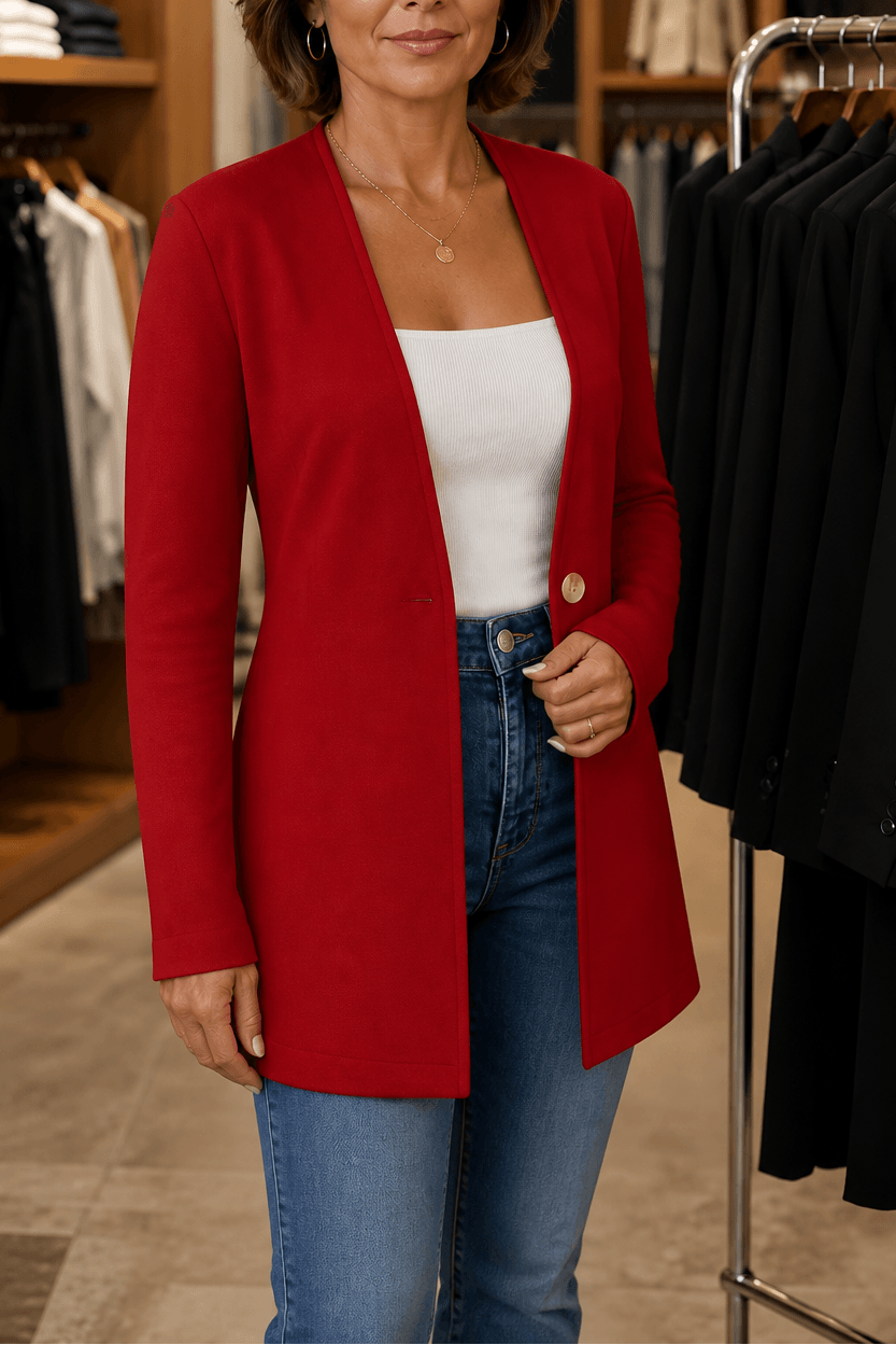 Linevalle Women's V-Neck Single-Button Longline Polyester Tailored Blazer