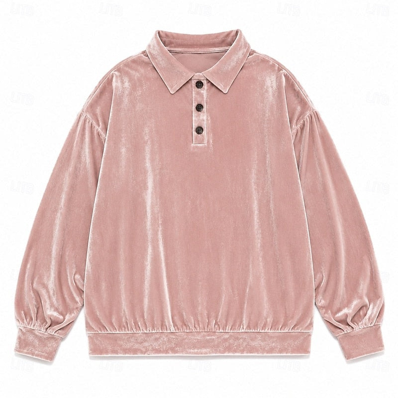 Women's Collared Sweater with Oversized Drop Shoulders and Button Placket
