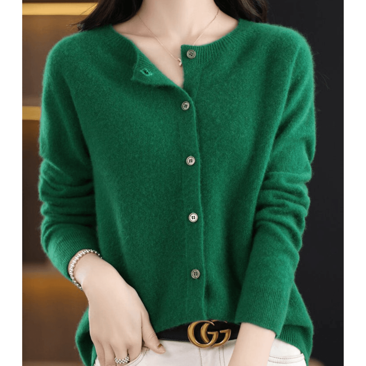 Niki Button-Front Women's Knitted Cardigan Sweater in Merino Cashmere Blend