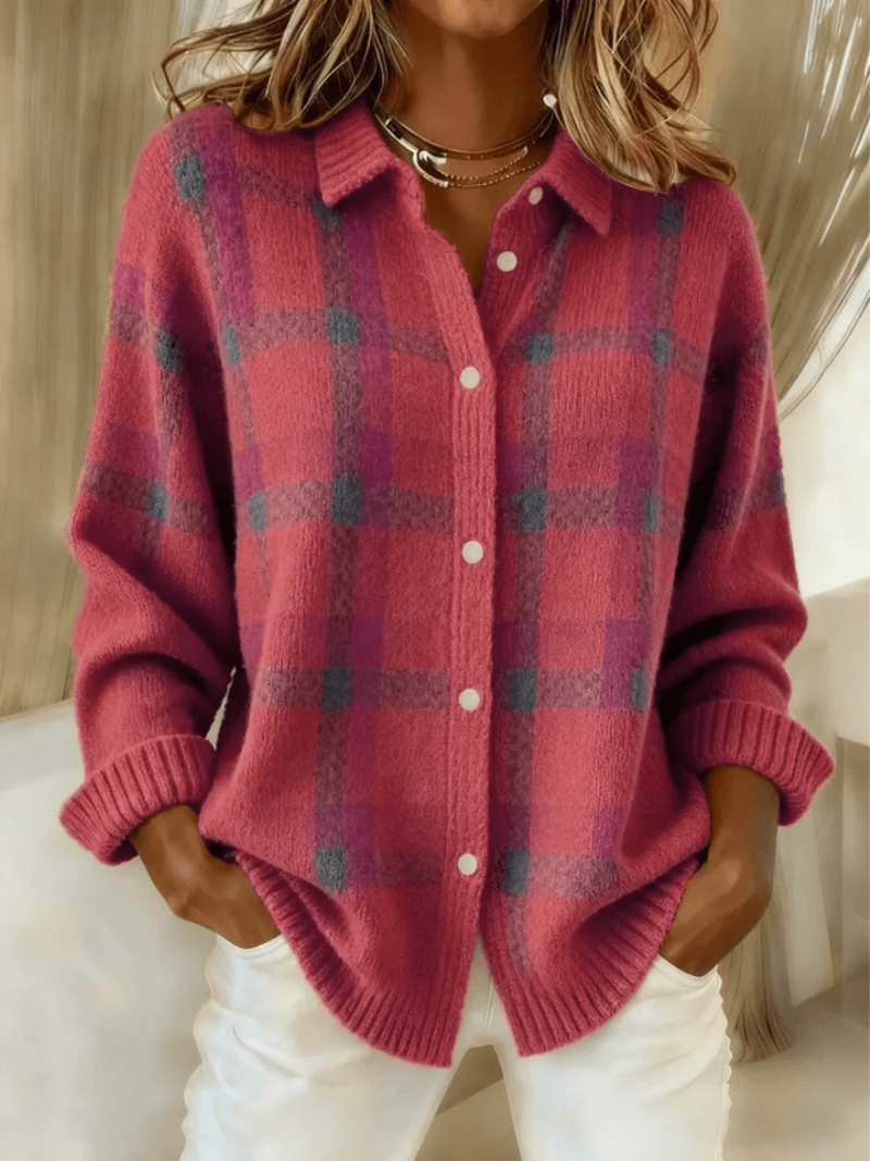Esmeralda Women's Plaid Cotton Blend Long Sleeve Button-Up Blouse