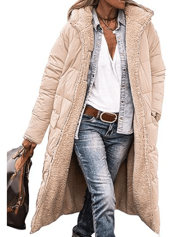 Reversible Teddy-Lined Longline Puffer Winter Coat with Hood