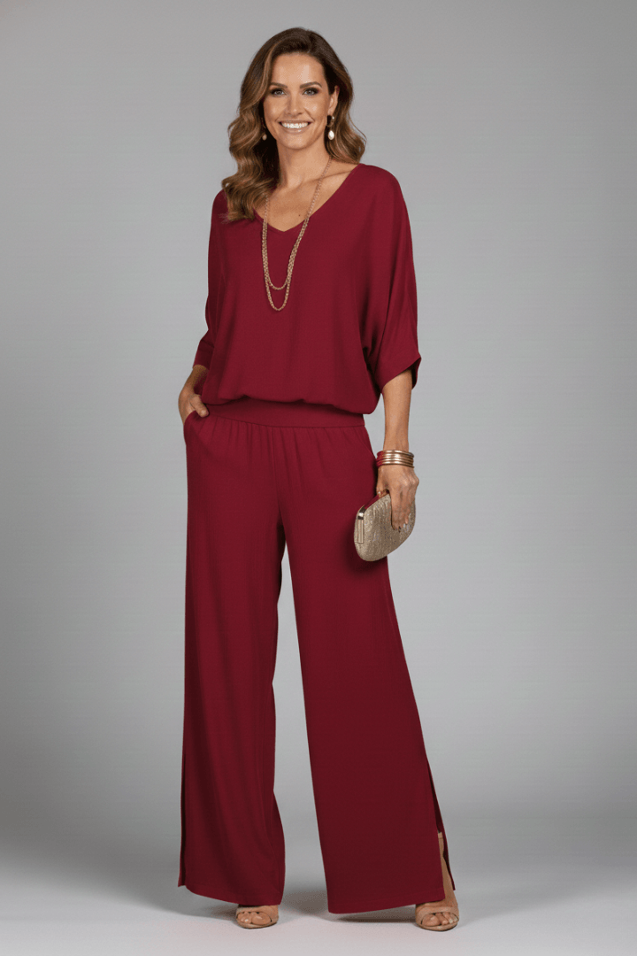 Natalie Women's Chiffon Wide-Leg Two-Piece Co-Ord Set with Draped Top