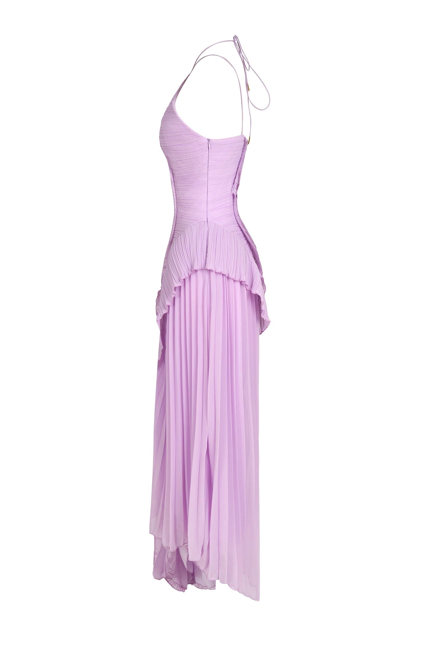 Pleated Ruffle Halter Maxi Dress for Fall Wedding Guests