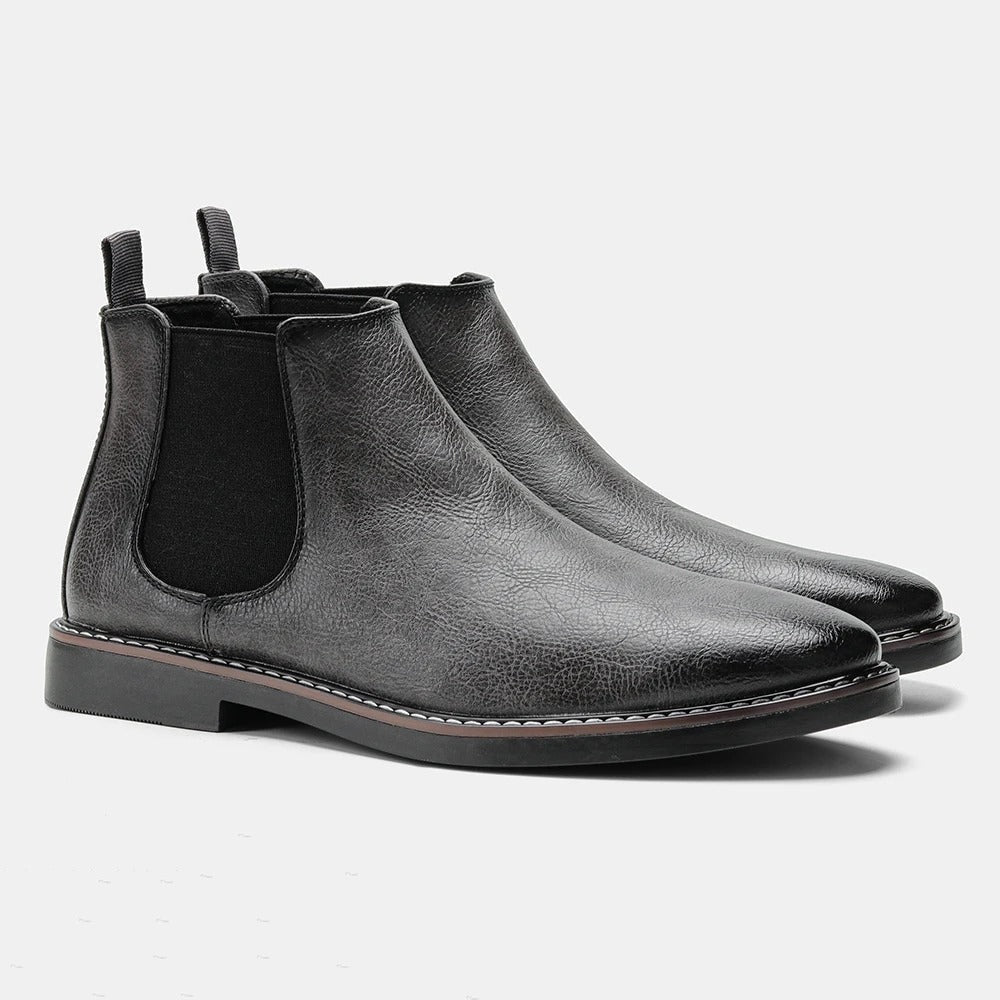 Men's Chelsea Slip-On Ankle Boots with Elastic Side Panels and Welt Stitching