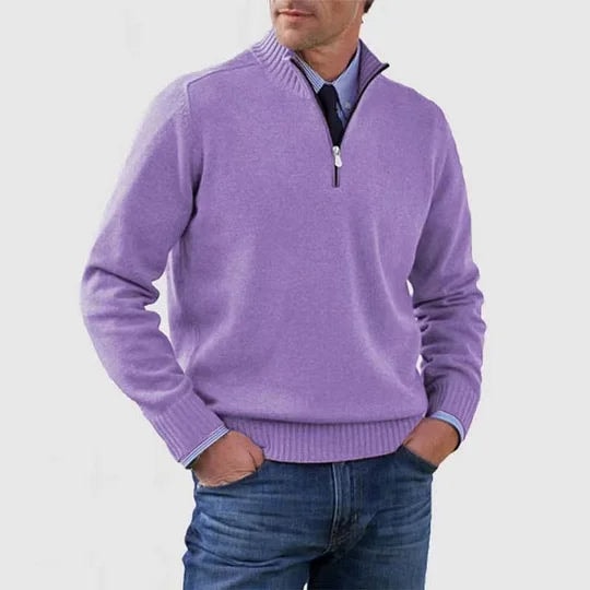 Men's Half-Zip Mock Neck Knitted Sweater with Ribbed Trim